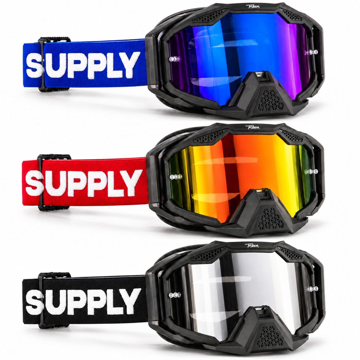 Trimm Supply MX Racing Goggles – Mirrored Lens, Adjustable Strap & Removable Nose Guard [TRV-X1]